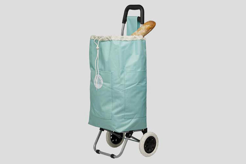 Turquoise Trolley Bag with a loaf of bread